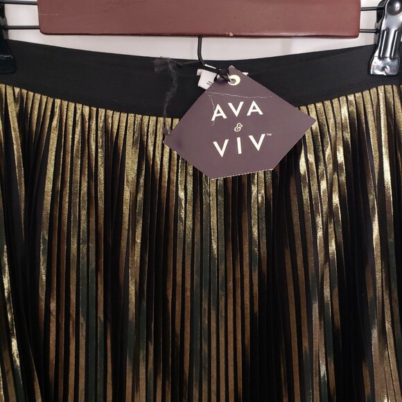 Ava & Viv Gold Black Color Shiny Silky Pleated Short Skirt Plus Size 2X - Picture 2 of 11